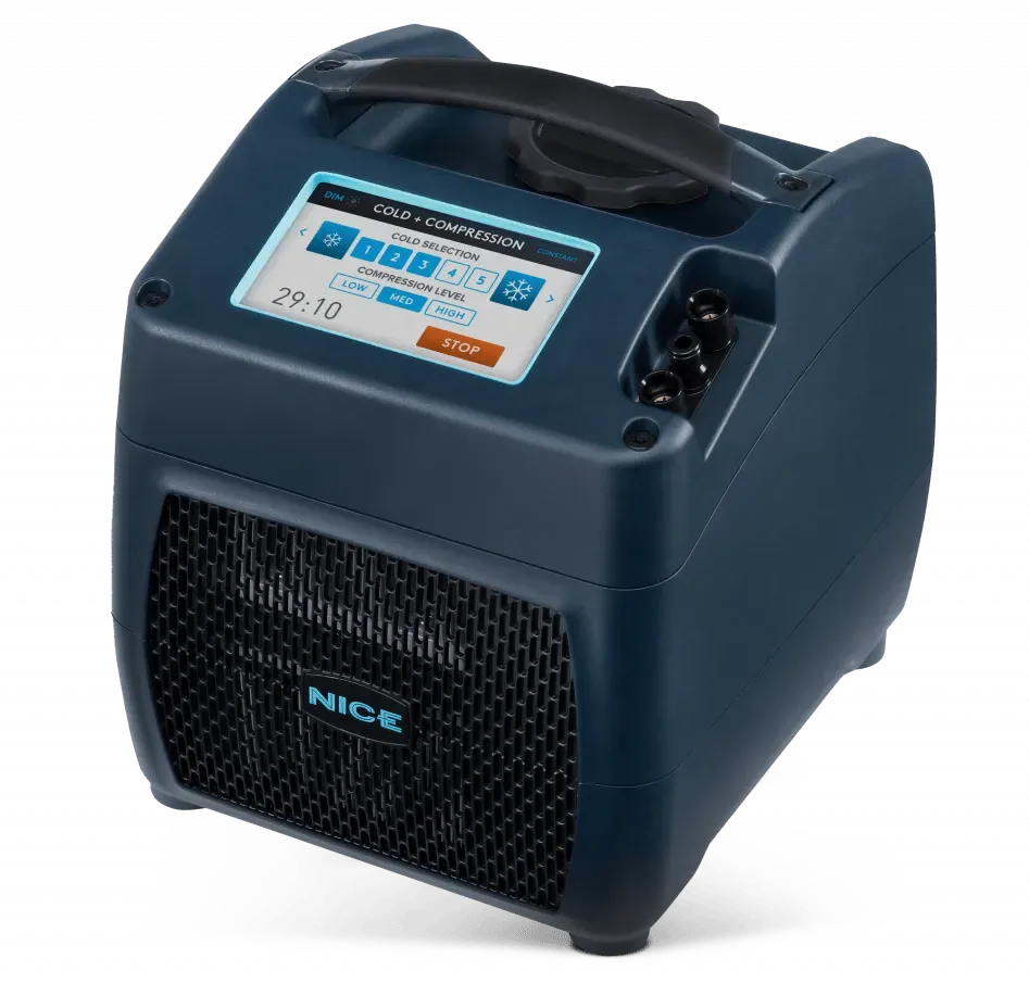 The NICE1 cold + compression unit, touchscreen showing cold and compression selection
