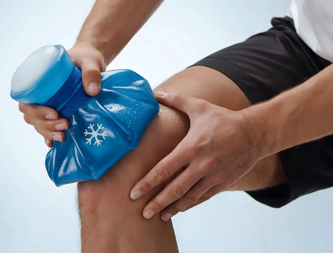 An ice bag held against a knee, the routine cold therapy replaces