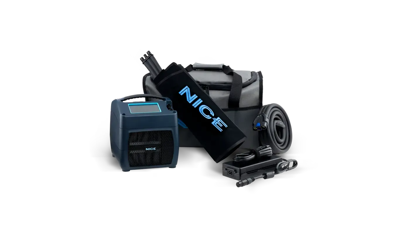 The NICE1 rental bundle, unit, wrap, hose and cables laid out