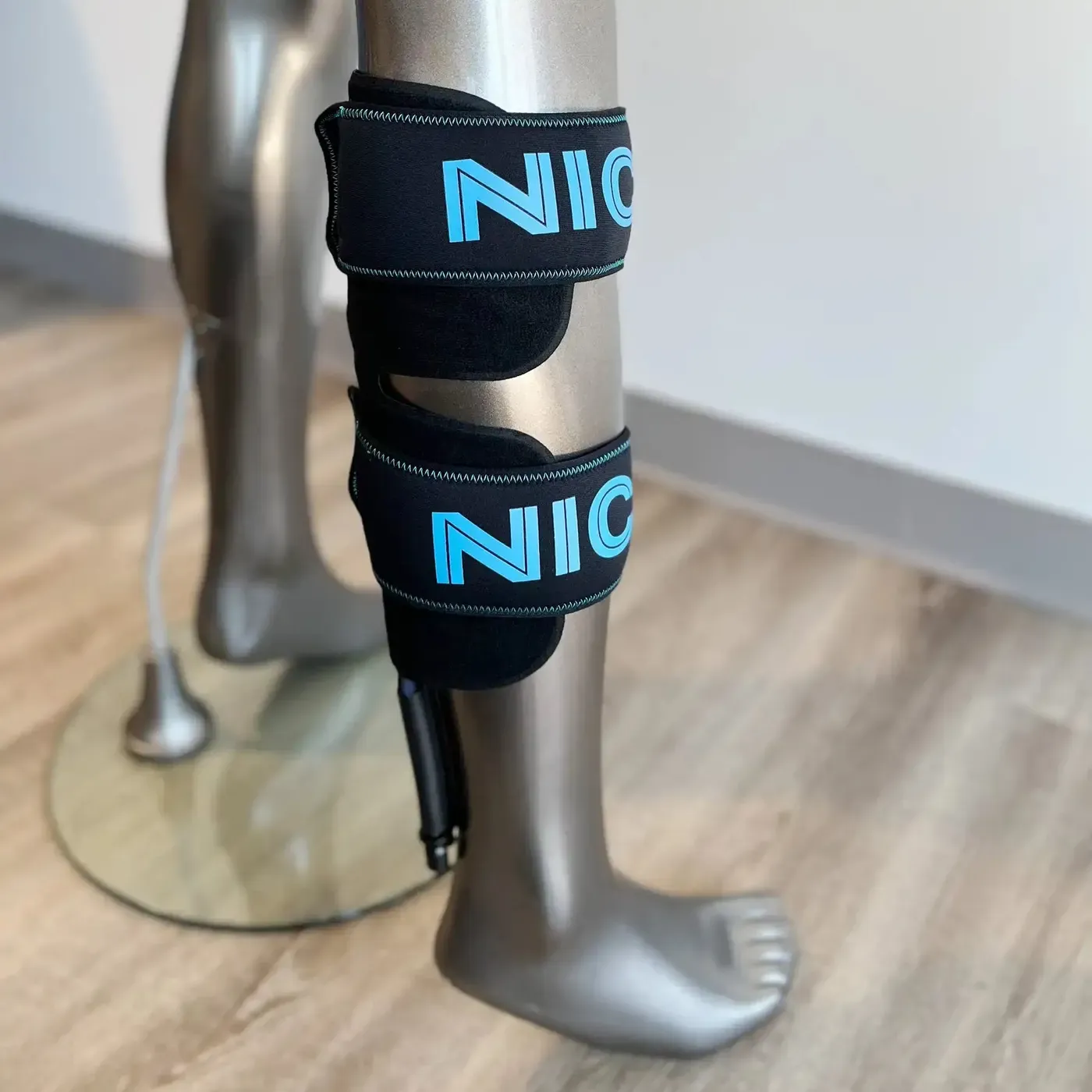 NICE strap wraps fitted on a leg form