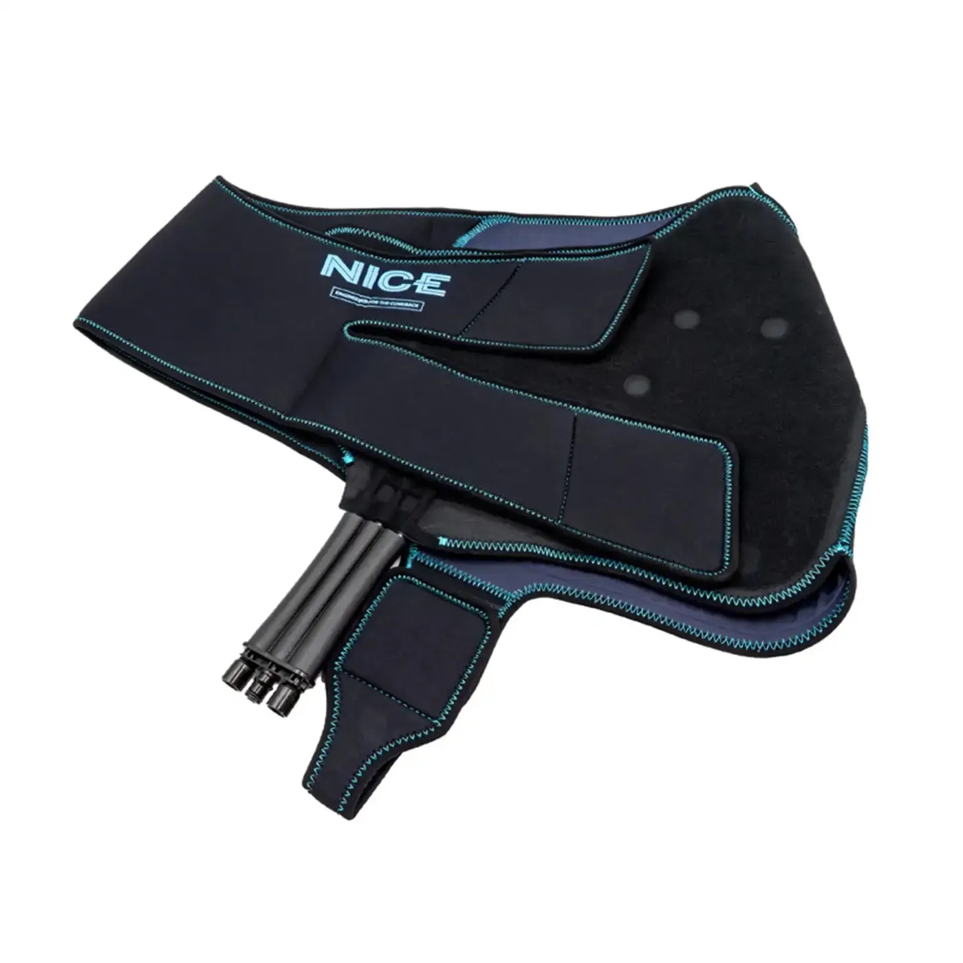 The NICE shoulder wrap with its strap system, laid out flat